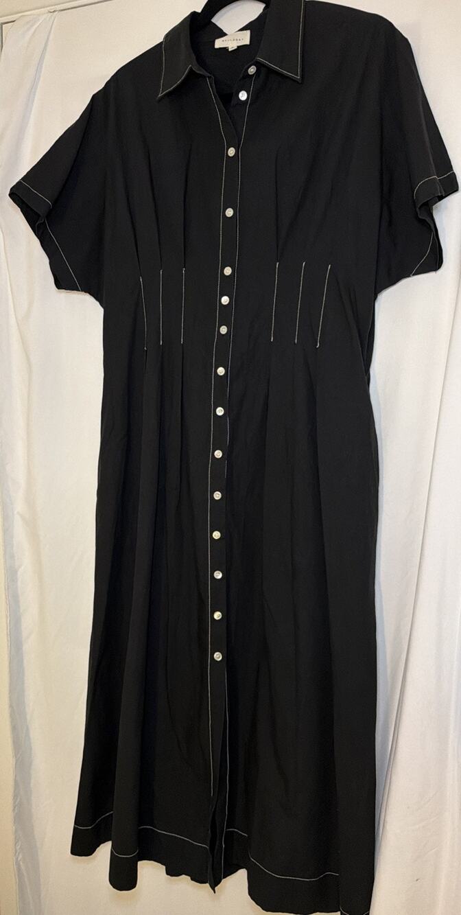 Melloday Shirt Dress Women XL Dolman Midi Fit Flare Minimalist Contrast Stitch